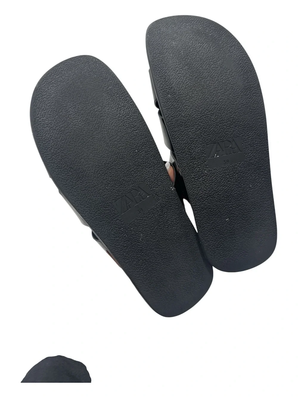 Zara Black Leather Double-Strap Slide Sandals